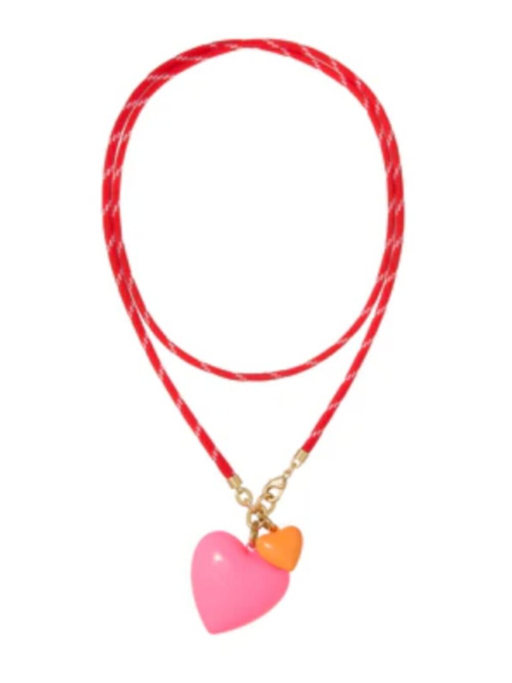 Roxanne Assoulin The Happy Cord Long Big Double Heart Necklace Pink Flamingo